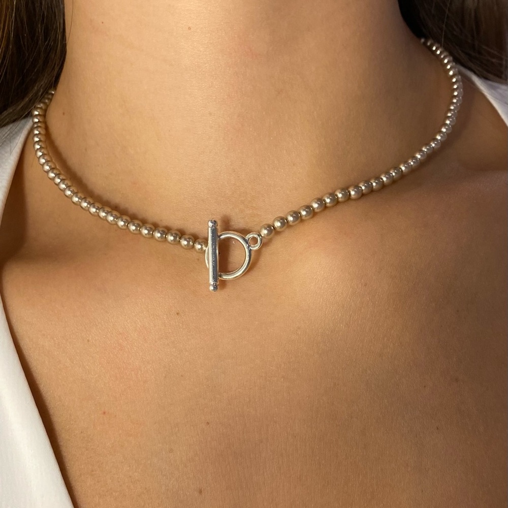 Almond Color Pearl Necklace with Silver Toggle Clasp